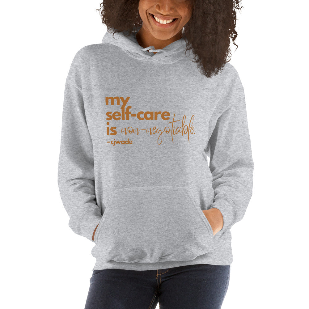 non-negotiable self-care Unisex Hoodie (copper + script)